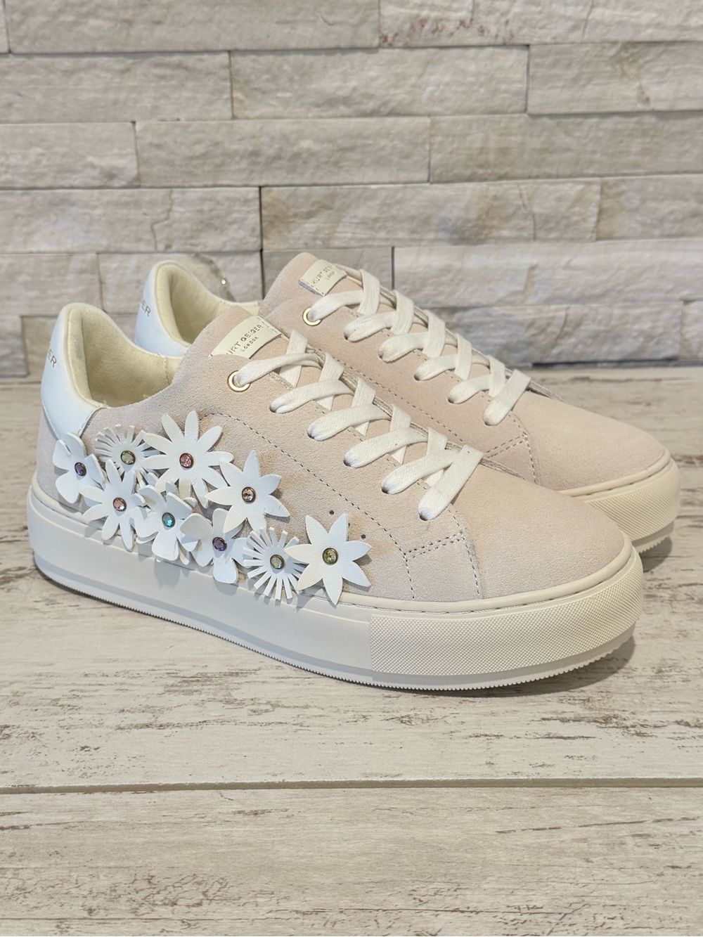 Kurt Geiger London Laney Flower Suede Platform Sneakers Bone Combo Sz 40 EU-9 US